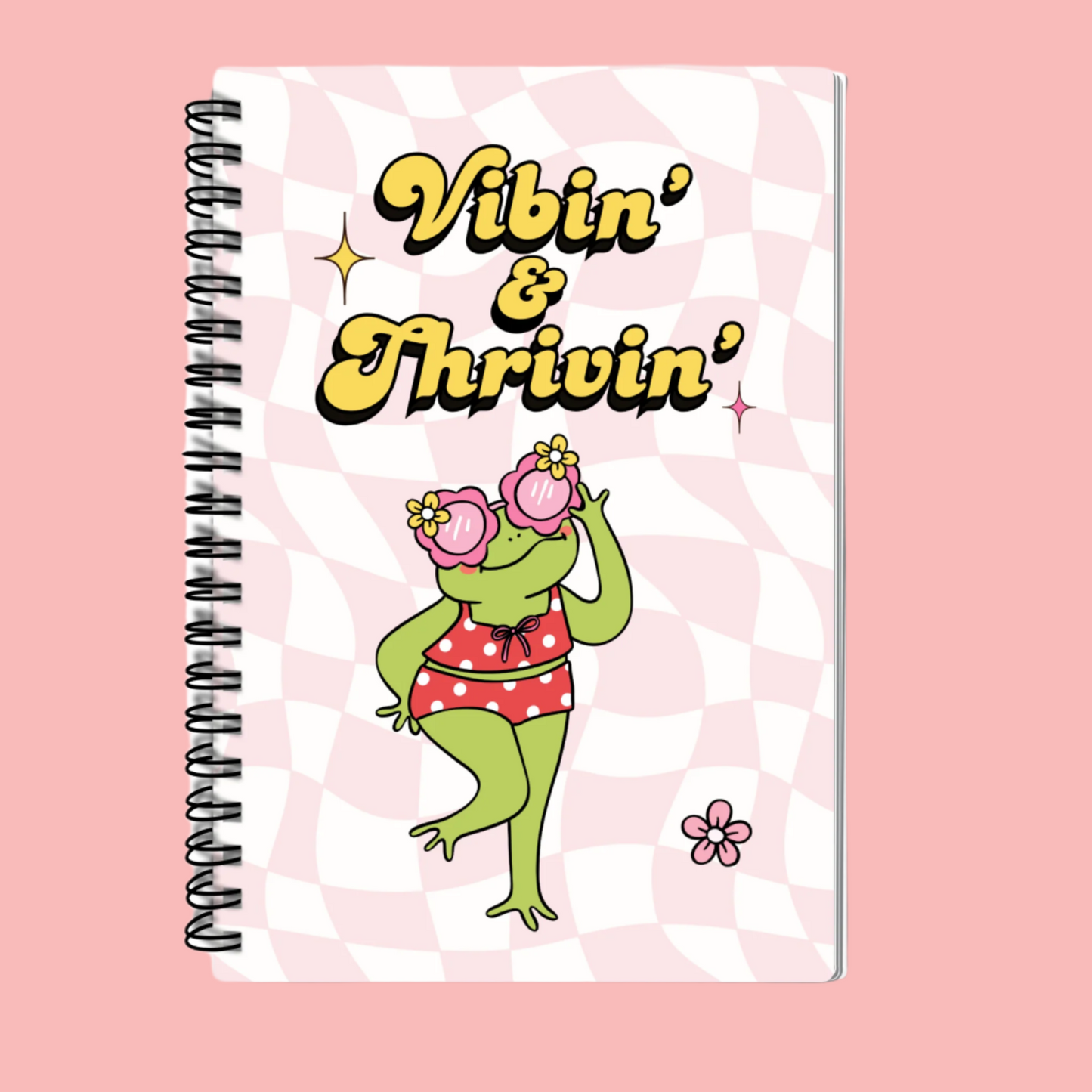 A5 Size Vibin' & Thrivin' Cute, Fun, Retro, Groovy Frog Notebook