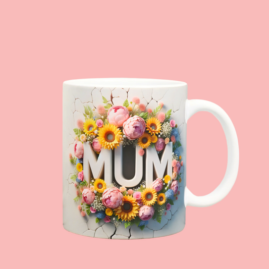 3D Cracked style MUM 11oz Flower Mug - Gift for Mum