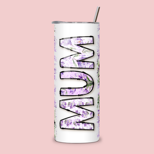 Mum Purple Floral Themed 20oz Skinny Tumbler - Gift for Mum