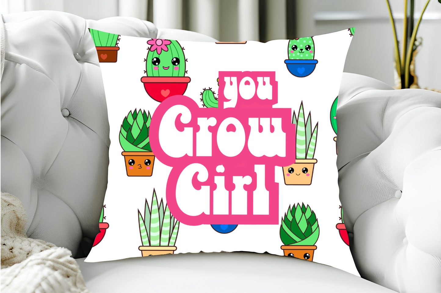 40x40cm You Grow Girl  - Cute, Retro, Plant Lovers, Motivational Cushion