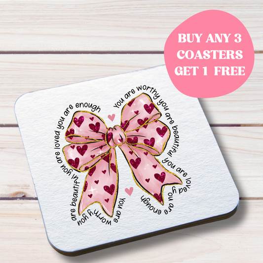 Pretty Bow with Affirmations - Women's Empowerment Coaster