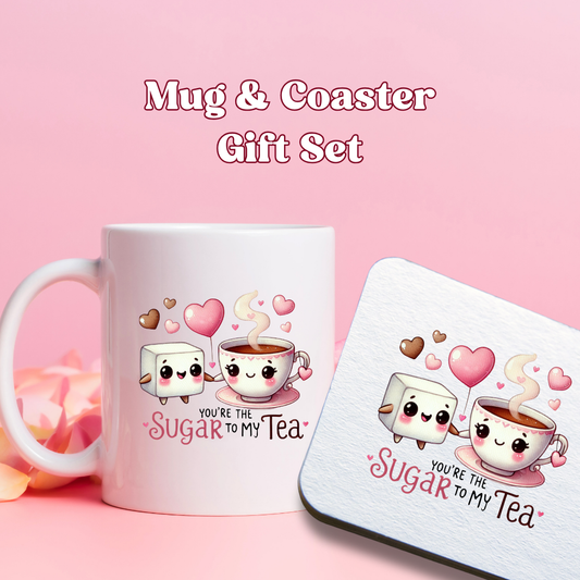 Cute, Kawaii Style "You're The Sugar To My Tea" Mug & Coaster Gift Set