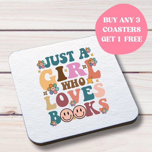 Just A Girl Who Loves Books - Book Lovers Groovy Style Coaster