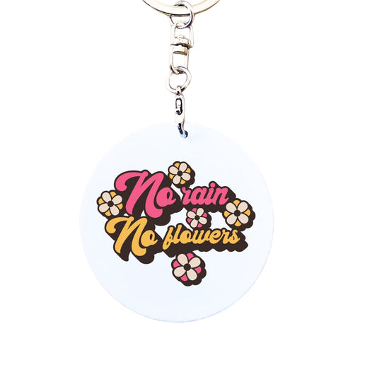 No Rain No Flowers - Retro Mental Health Inspired Keyring