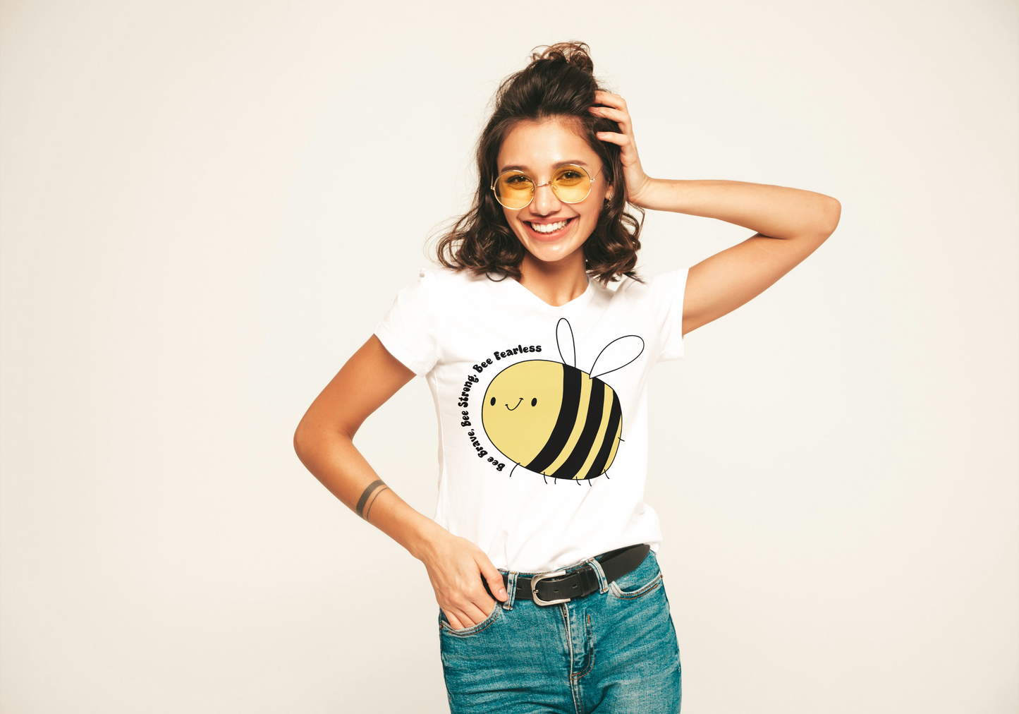 Bee Brave - Cute Bee Mental Health Inspired Crew Neck T-Shirt