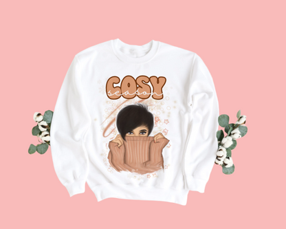 Cosy Season. Cosy Woman Peeking. Women's Crewneck Sweatshirt - 6 Options