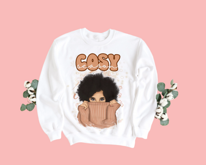 Cosy Season. Cosy Woman Peeking. Women's Crewneck Sweatshirt - 6 Options