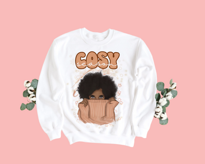 Cosy Season. Cosy Woman Peeking. Women's Crewneck Sweatshirt - 6 Options