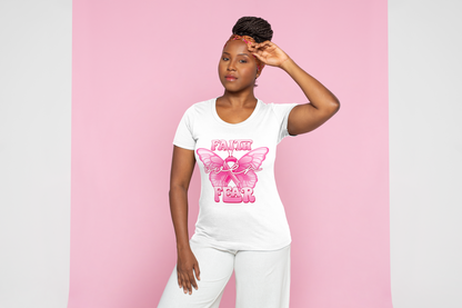 Faith Over Fear - Retro Cancer Awareness Women's Butterfly Crew Neck T-Shirt