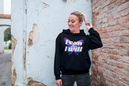 I Can & I Will - Women's Empowerment Butterfly Themed Hoodie Black