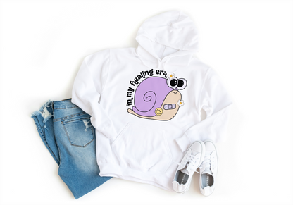 In My Healing Era. Cute Retro Snail Mental Health Inspired Hoodie