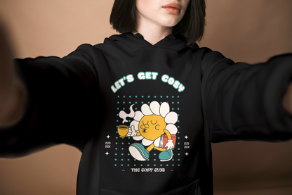 Let's Get Cosy - Winter, Seasonal Hoodie. Cute Retro Flower