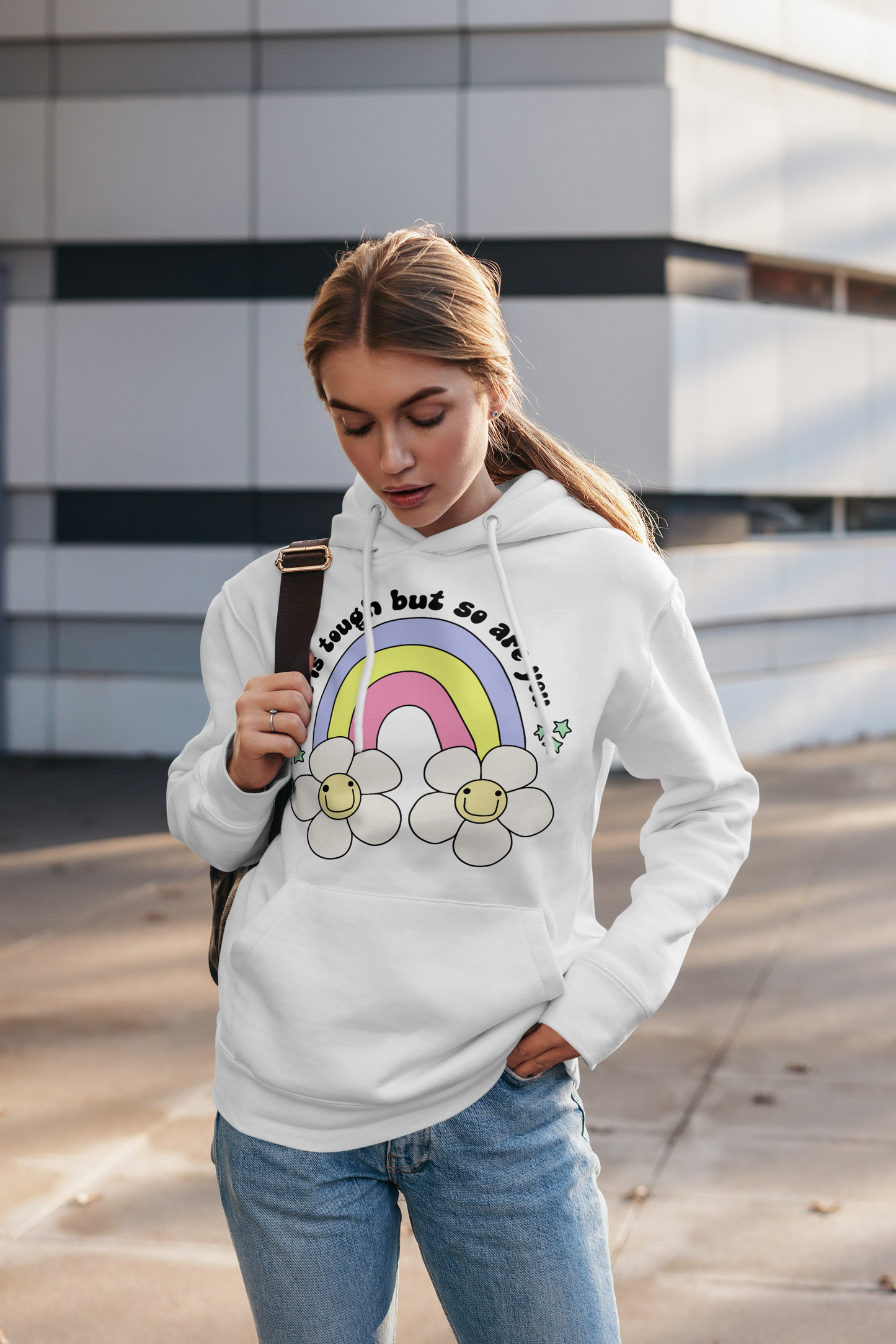 Life is Tough But So Are You - Retro Rainbow Motivational Hoodie