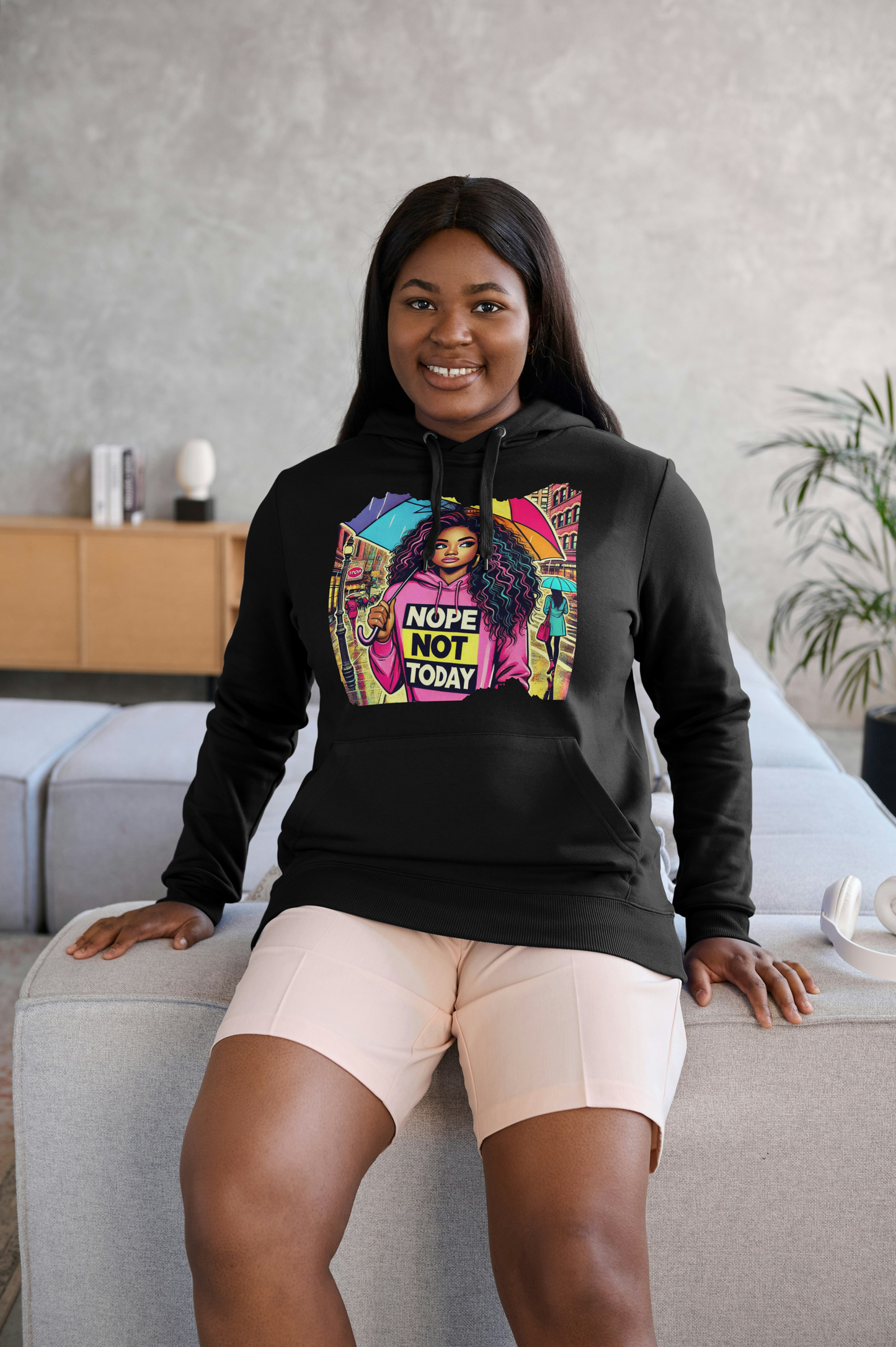 Nope Not Today - Afro Character Black Women's Mental Health Inspired Hoodie