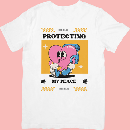 Protecting my Peace. Cute Retro Heart Mental Health Inspired T-Shirt