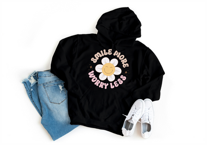 Smile More. Worry Less Cute Retro Flower Mental Health Inspired Hoodie