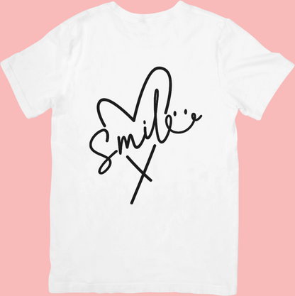 Smile - Black and White Print Motivational Crewneck T-shirt