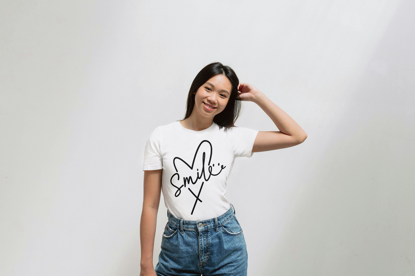 Smile - Black and White Print Motivational Crewneck T-shirt