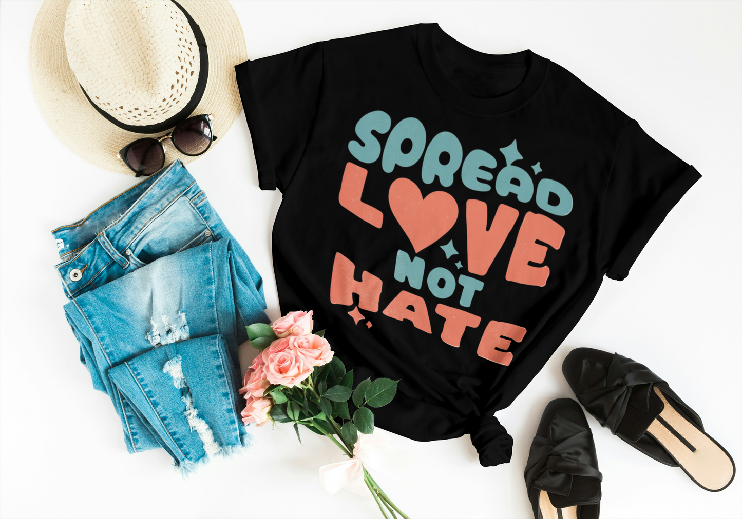 Spread Love Not Hate - Vintage Style Inspirational Crew Neck T-Shirt