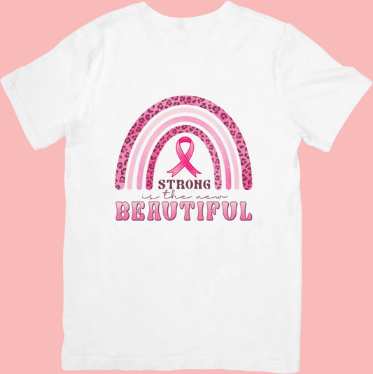 Strong is the New Beautiful - Pink Boho Rainbow Cancer Awareness Women's Crew Neck T-Shirt