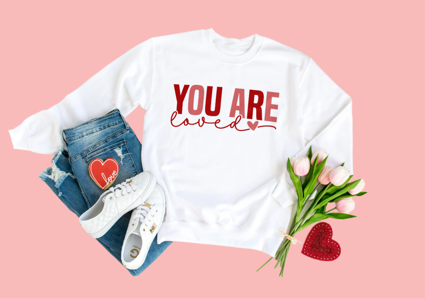 White, You Are Loved Crewneck Sweatshirt